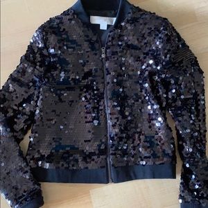 like new black sequin bomber jacket. size XS